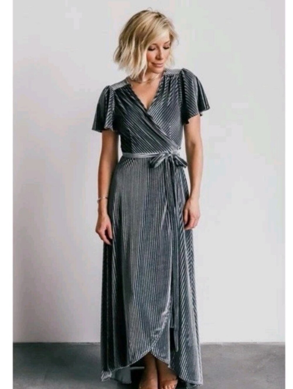 Baltic Born Ribbed Velvet Wrap Maxi Dress Size XL Pewter Gray